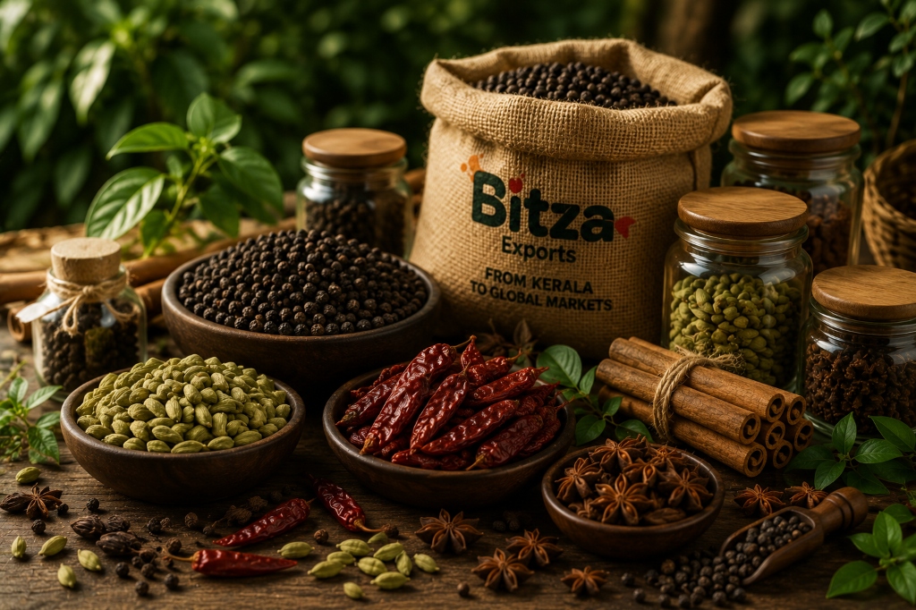 Bitza Exports Kerala Spices Sourcing - Peppercorns, Cardamom, Red Chillies, Cinnamon
